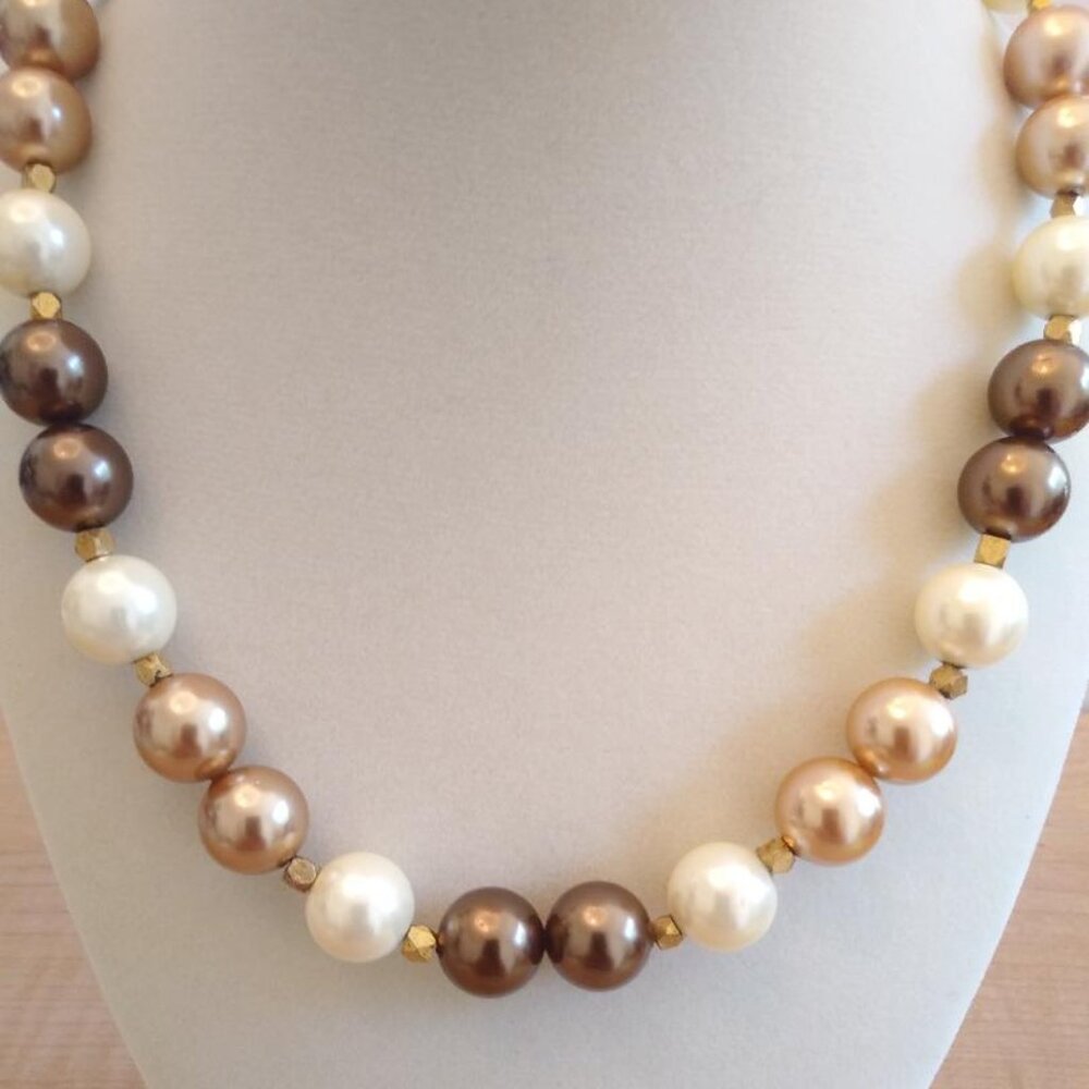 Glass Faux Pearl Necklace with Sterling Gold Vermeil Clasp - Picture 2 of 4
